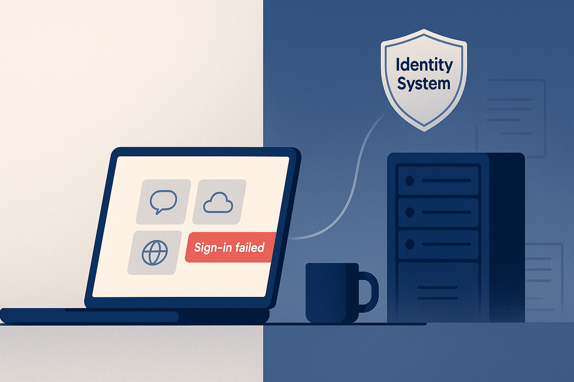 Split panel: Microsoft account sign-in on Windows apps and Oracle Identity Manager emergency patch context