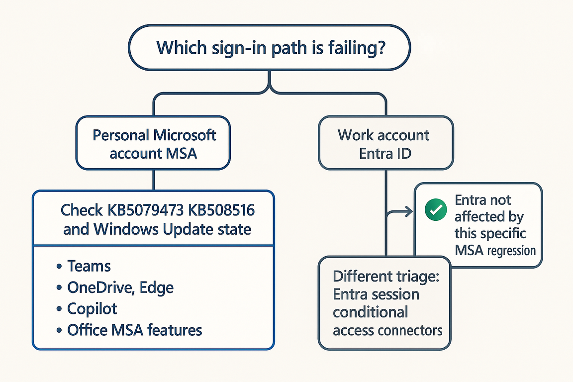 Decision tree: Microsoft account versus Entra ID sign-in paths for troubleshooting