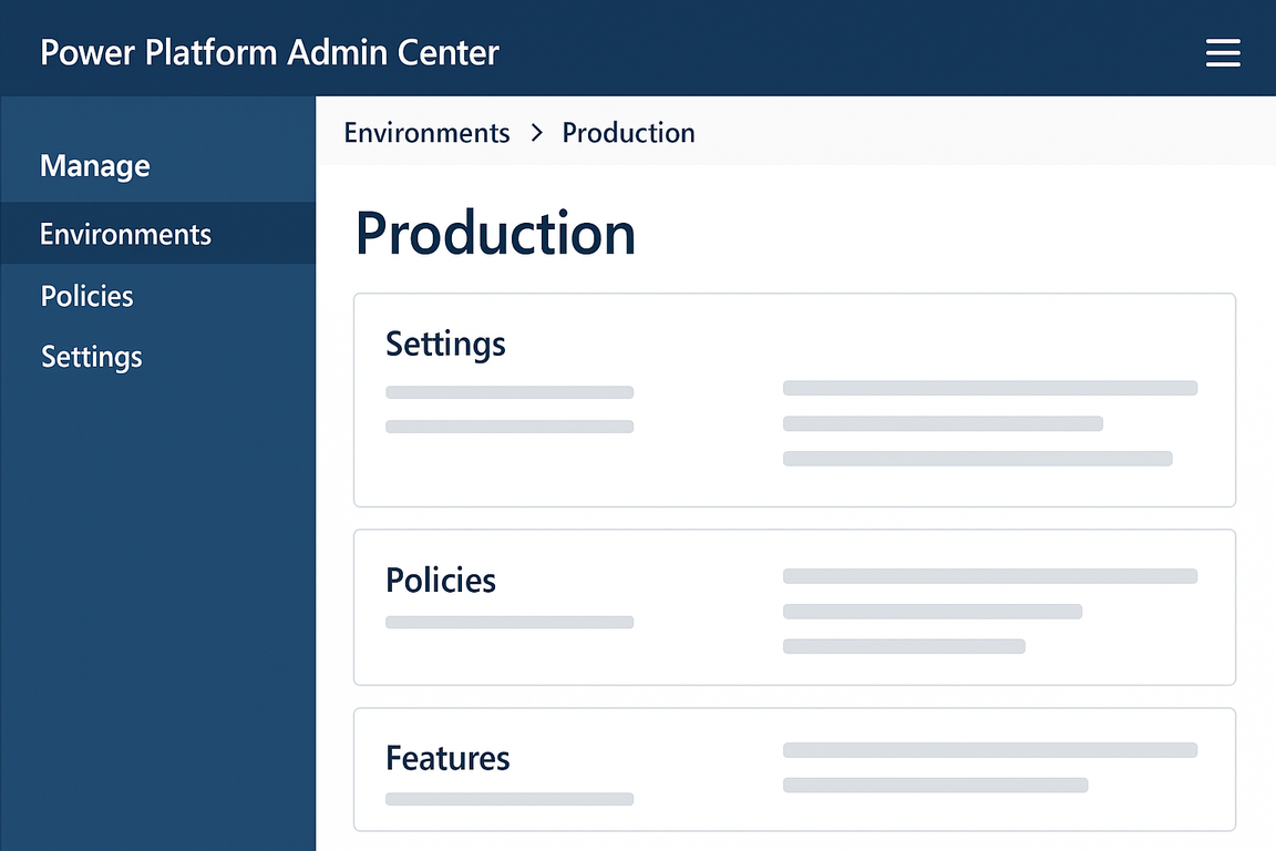 Screenshot of the Power Platform Admin Center policies and data policies section.